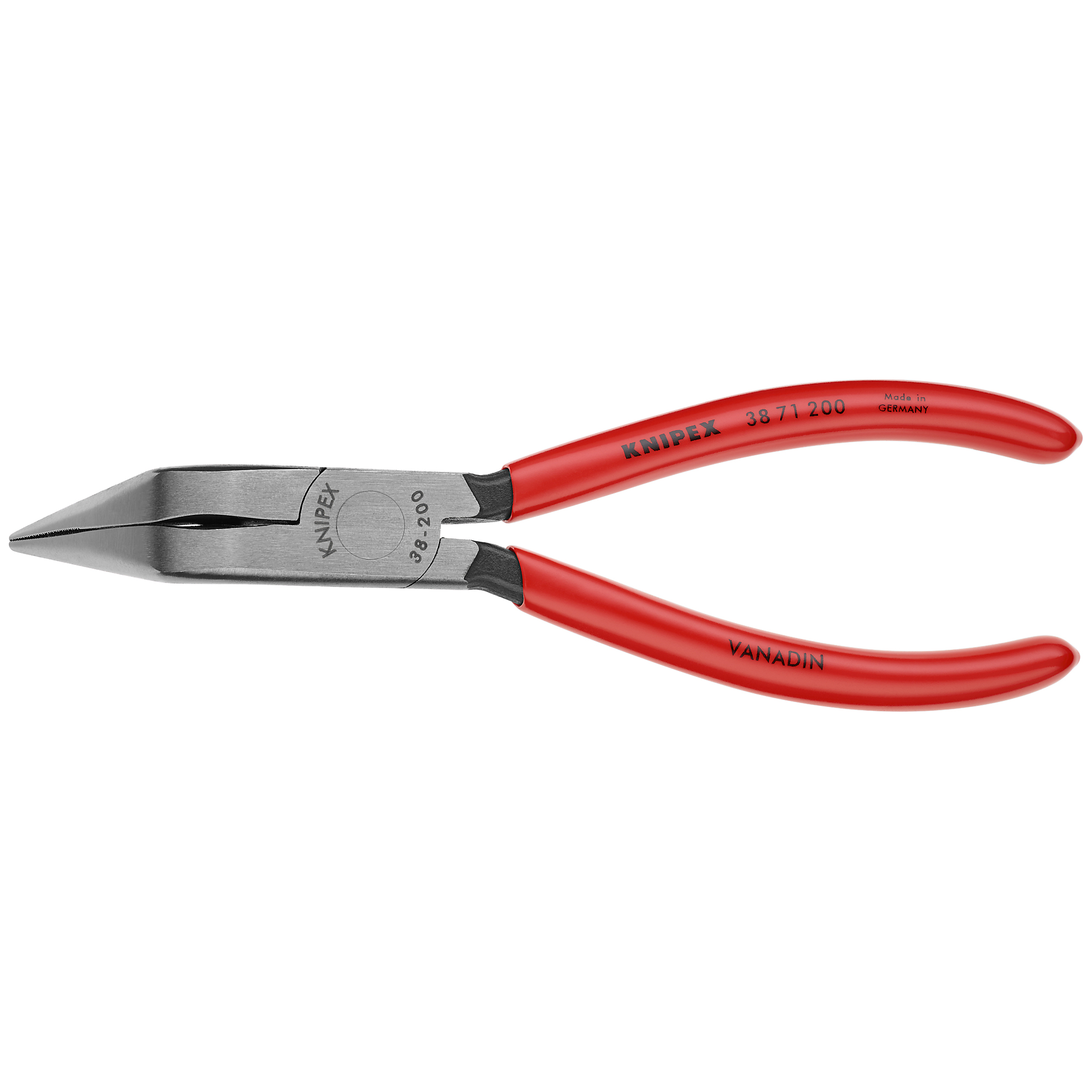 KNIPEX Angled Long Nose Pliers - 8in., Vanadium Steel, 70° Angled Jaws, Cross-Hatched Grip, Model# 38 71 200